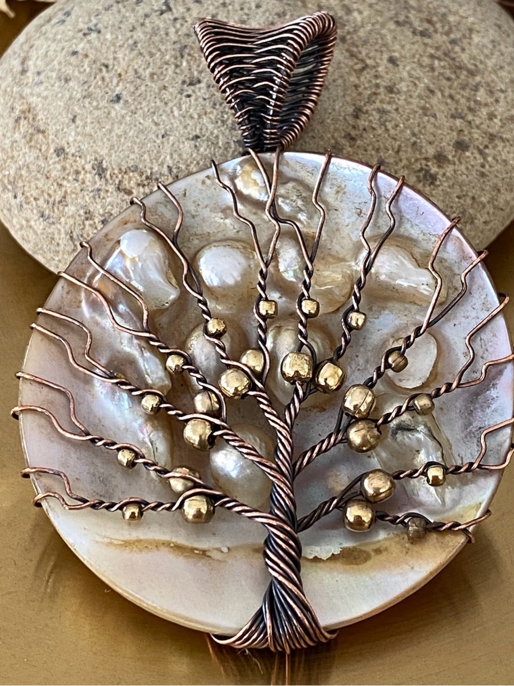 Large Biwa Pearl Wire Wrapped Tree Of Life Pendant - Picture 4 of 10